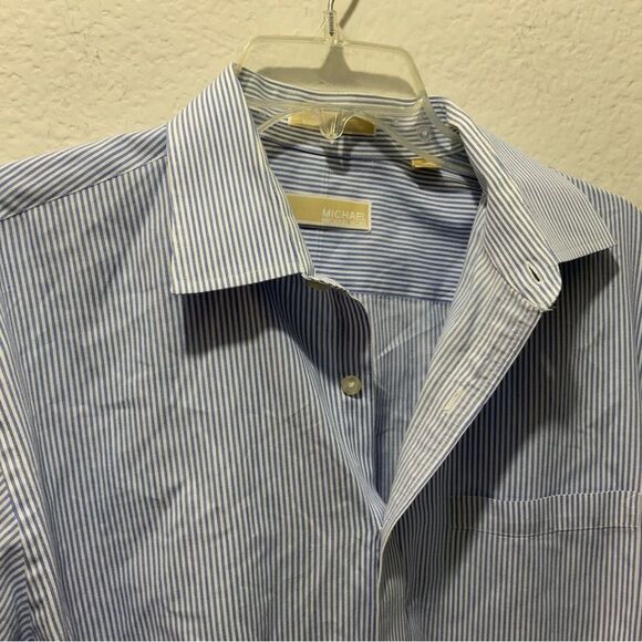 Michael Kors Button Down Mens Size 17 (34/35) Striped Slim Fit Dress Shirt - Picture 3 of 6